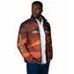 Taharqa Padded Jacket with Warrior Portrait, Lion of Kush Title and Bold Red Defender of Africa - African Pride