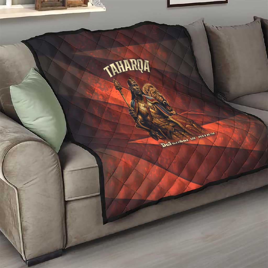 Taharqa Quilt with Warrior Portrait, Lion of Kush Title and Bold Red Defender of Africa - African Pride