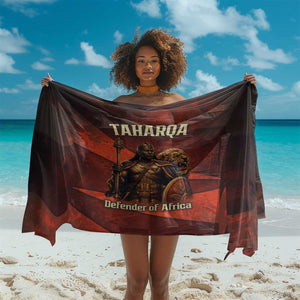 Taharqa Sarong with Warrior Portrait, Lion of Kush Title and Bold Red Defender of Africa - African Pride
