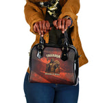 Taharqa Shoulder Handbag with Warrior Portrait, Lion of Kush Title and Bold Red Defender of Africa - African Pride