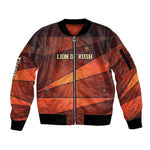 Taharqa Sleeve Zip Bomber Jacket with Warrior Portrait, Lion of Kush Title and Bold Red Defender of Africa - African Pride