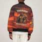 Taharqa Sleeve Zip Bomber Jacket with Warrior Portrait, Lion of Kush Title and Bold Red Defender of Africa - African Pride