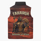 Taharqa Sleeveless Puffer Jacket with Warrior Portrait, Lion of Kush Title and Bold Red Defender of Africa - African Pride