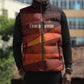 Taharqa Sleeveless Puffer Jacket with Warrior Portrait, Lion of Kush Title and Bold Red Defender of Africa - African Pride