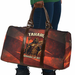 Taharqa Travel Bag with Warrior Portrait, Lion of Kush Title and Bold Red Defender of Africa - African Pride
