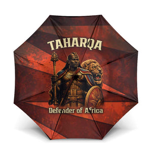 Taharqa Umbrella with Warrior Portrait, Lion of Kush Title and Bold Red Defender of Africa - African Pride