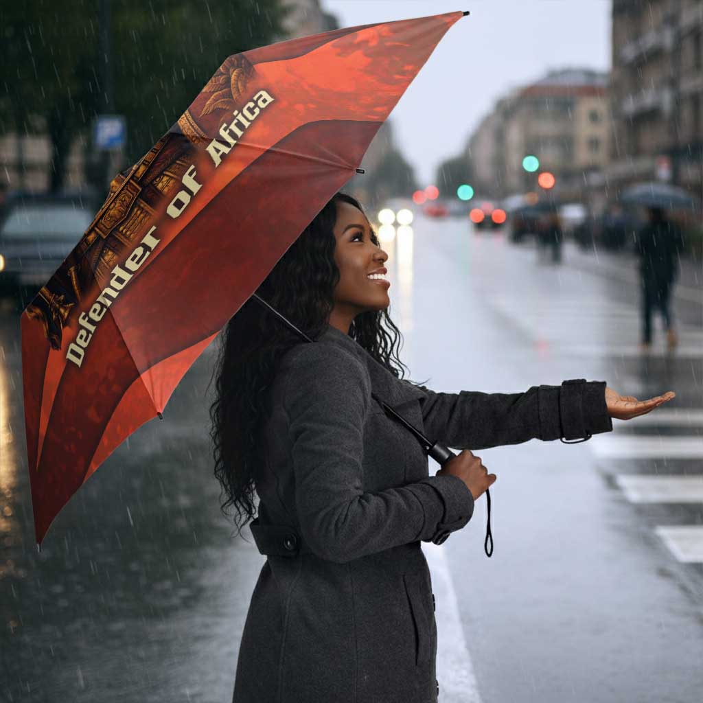 Taharqa Umbrella with Warrior Portrait, Lion of Kush Title and Bold Red Defender of Africa - African Pride