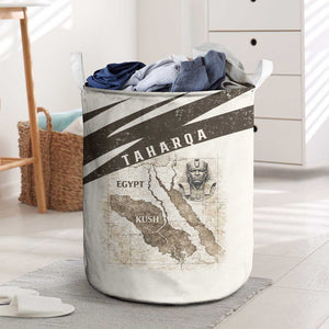Taharqa Laundry Basket with Ancient Map Illustration, King of Two Lands Title and Kush Egypt Temple - African Pride