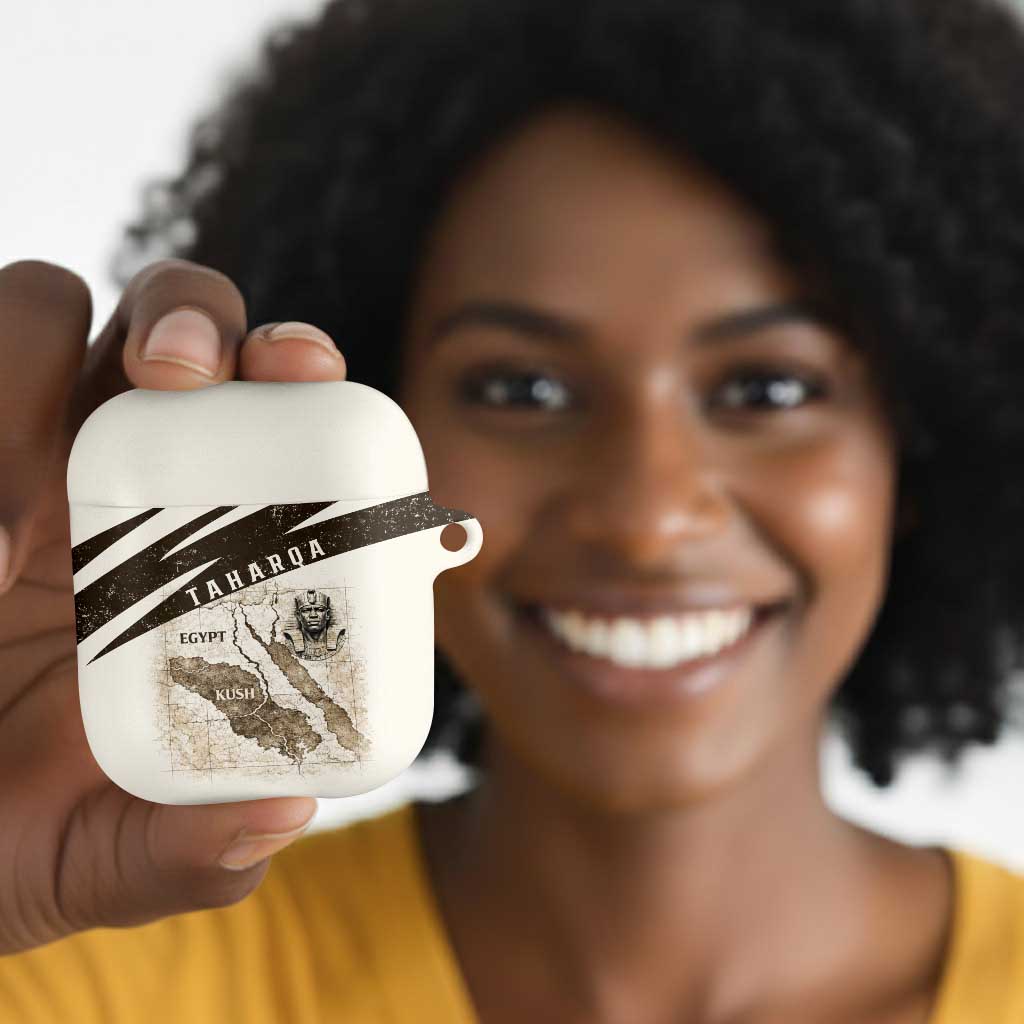 Taharqa AirPods Case with Ancient Map Illustration, King of Two Lands Title and Kush Egypt Temple - African Pride
