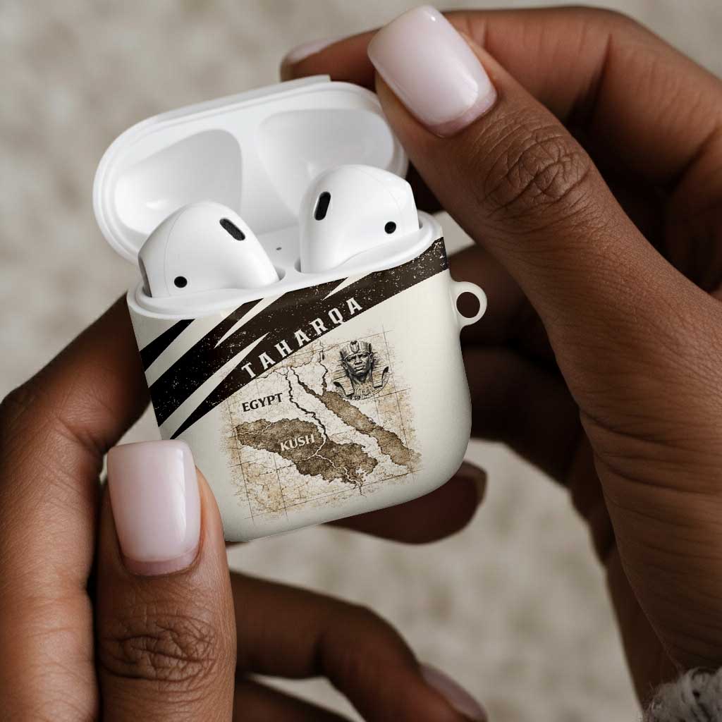 Taharqa AirPods Case with Ancient Map Illustration, King of Two Lands Title and Kush Egypt Temple - African Pride