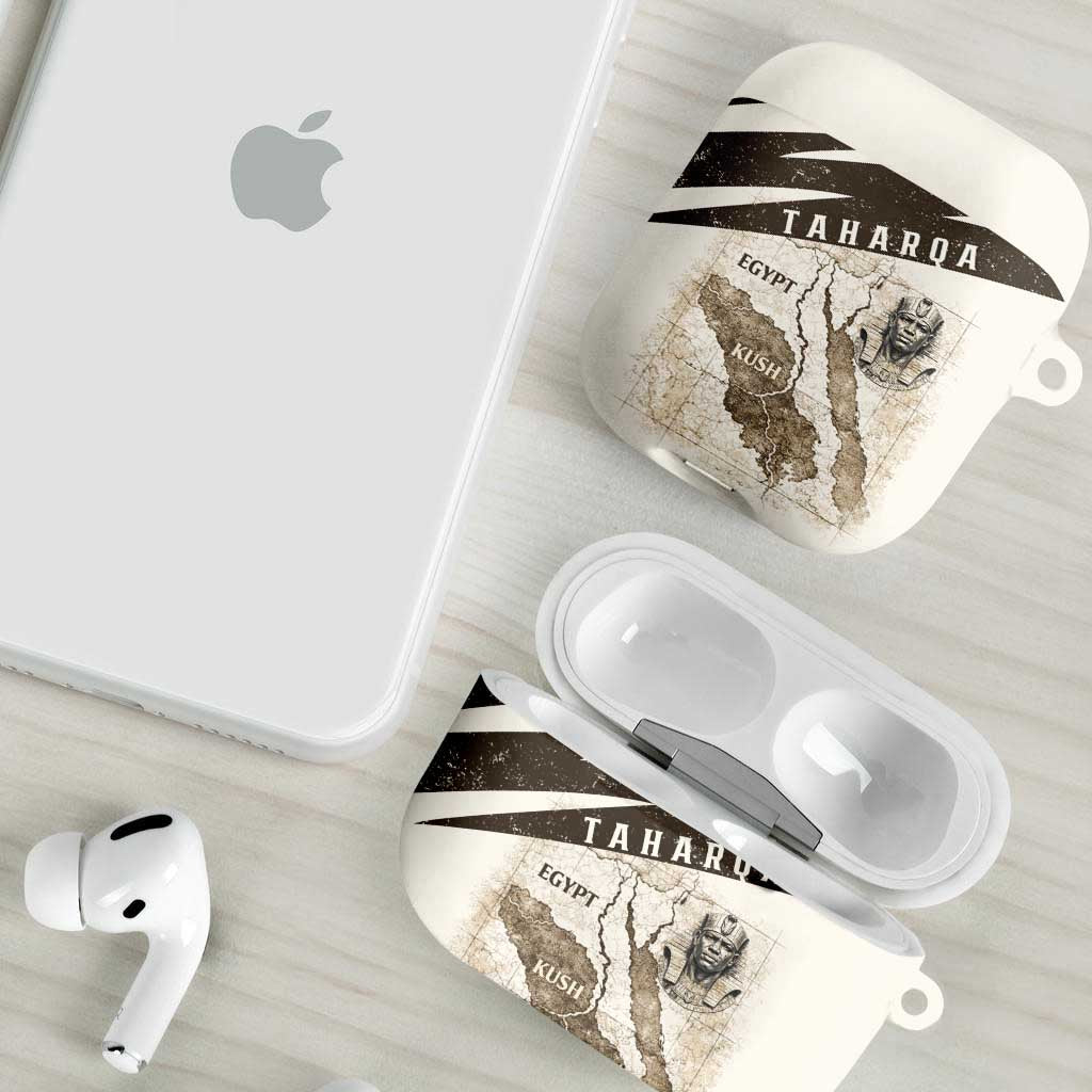 Taharqa AirPods Case with Ancient Map Illustration, King of Two Lands Title and Kush Egypt Temple - African Pride