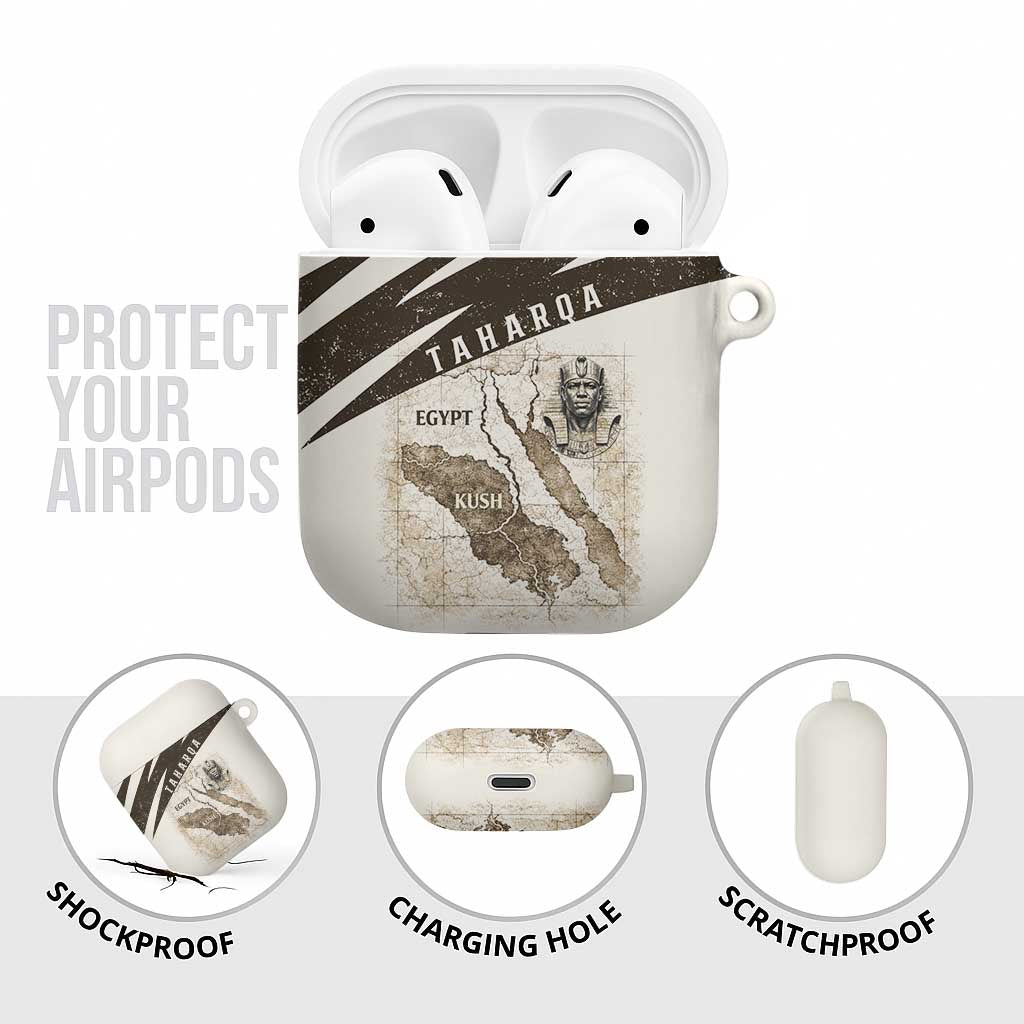 Taharqa AirPods Case with Ancient Map Illustration, King of Two Lands Title and Kush Egypt Temple - African Pride