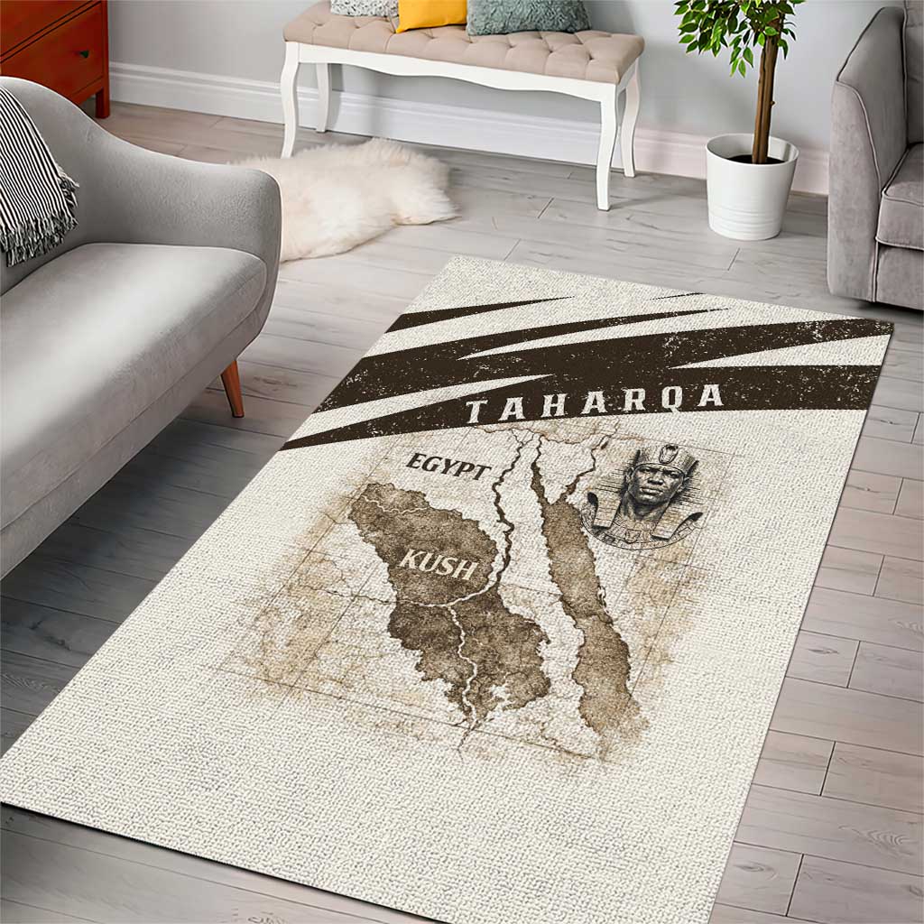 Taharqa Area Rug with Ancient Map Illustration, King of Two Lands Title and Kush Egypt Temple - African Pride