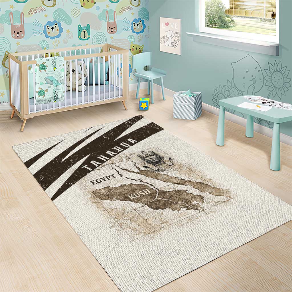 Taharqa Area Rug with Ancient Map Illustration, King of Two Lands Title and Kush Egypt Temple - African Pride