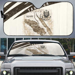 Taharqa Auto Sun Shade with Ancient Map Illustration, King of Two Lands Title and Kush Egypt Temple - African Pride