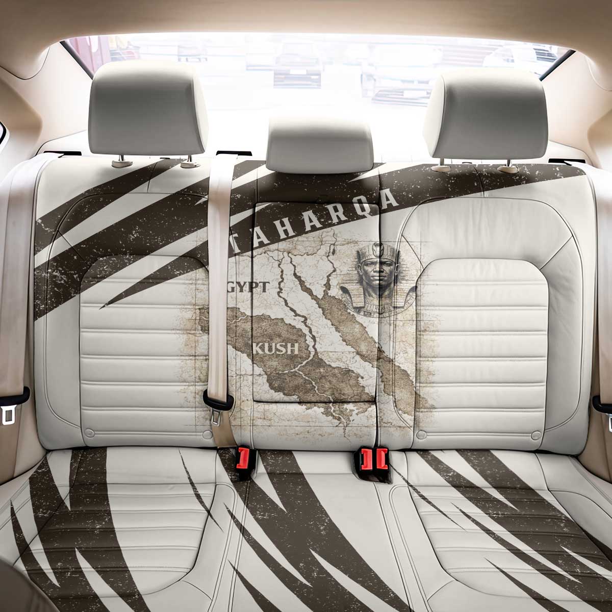 Taharqa Back Car Seat Cover with Ancient Map Illustration, King of Two Lands Title and Kush Egypt Temple - African Pride