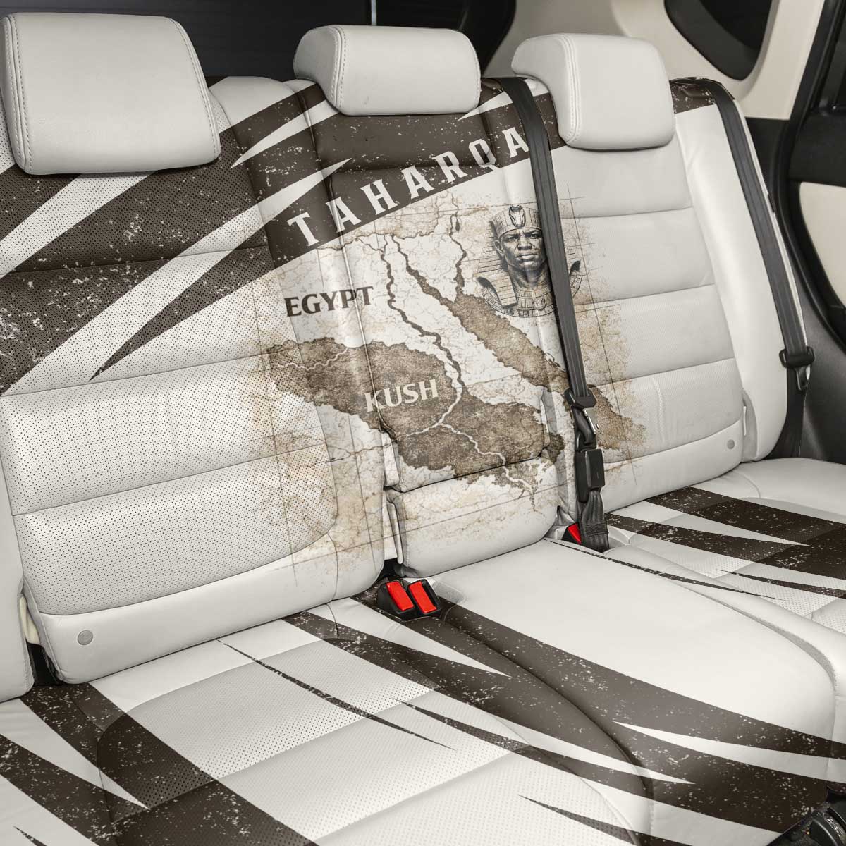 Taharqa Back Car Seat Cover with Ancient Map Illustration, King of Two Lands Title and Kush Egypt Temple - African Pride