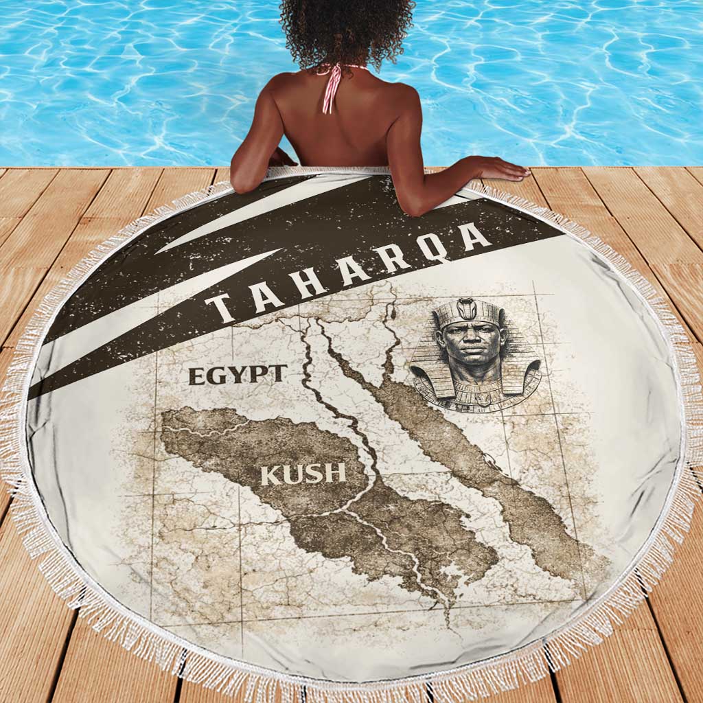 Taharqa Beach Blanket with Ancient Map Illustration, King of Two Lands Title and Kush Egypt Temple - African Pride