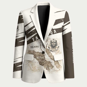 Taharqa Blazer with Ancient Map Illustration, King of Two Lands Title and Kush Egypt Temple - African Pride