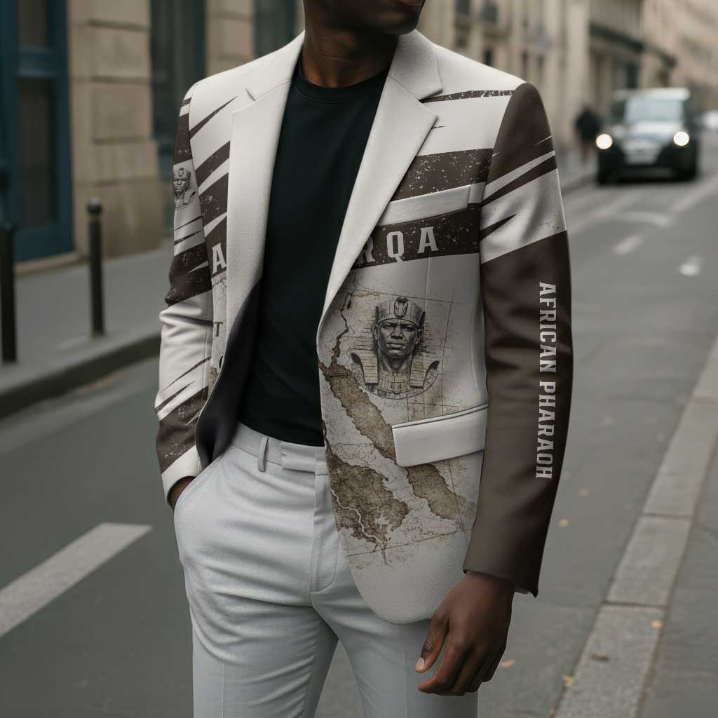 Taharqa Blazer with Ancient Map Illustration, King of Two Lands Title and Kush Egypt Temple - African Pride
