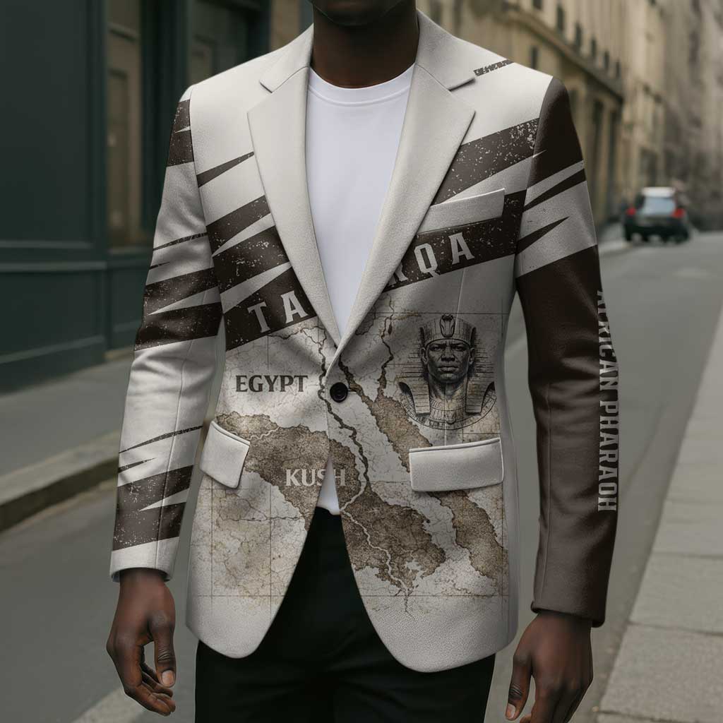 Taharqa Blazer with Ancient Map Illustration, King of Two Lands Title and Kush Egypt Temple - African Pride