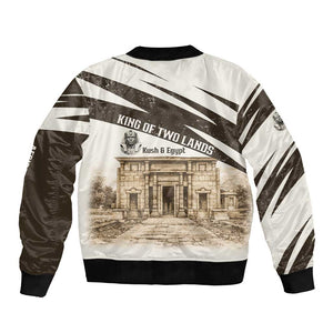 Taharqa Bomber Jacket with Ancient Map Illustration, King of Two Lands Title and Kush Egypt Temple - African Pride