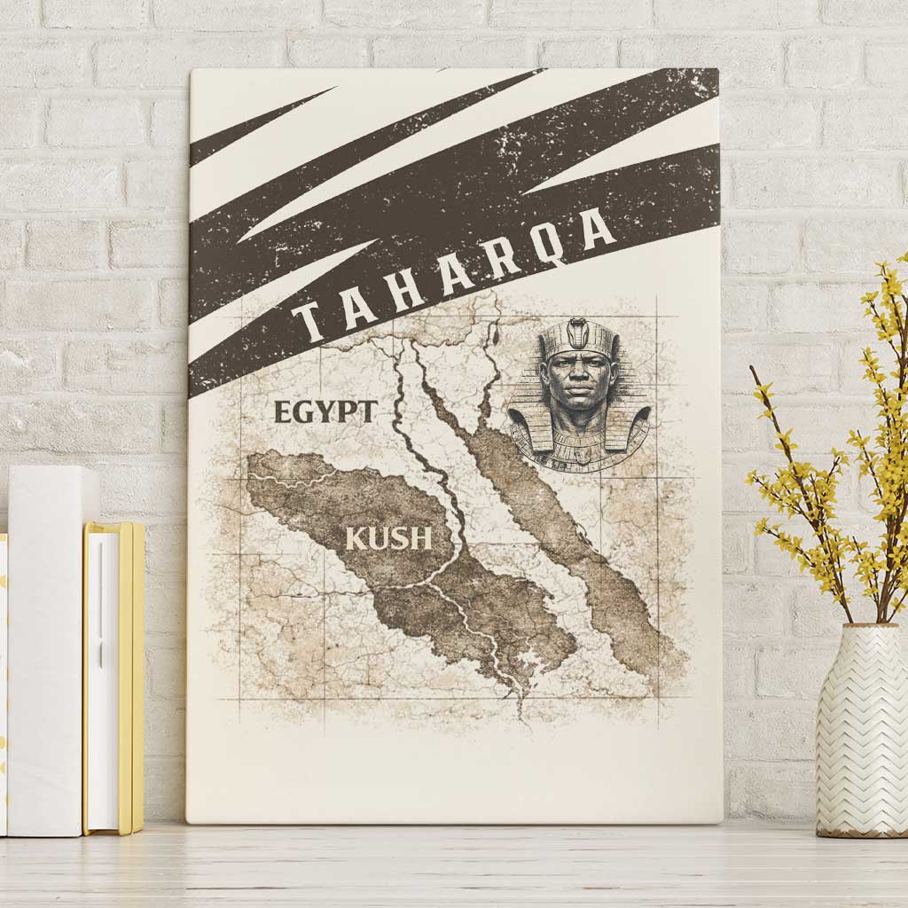 Taharqa Canvas Wall Art with Ancient Map Illustration, King of Two Lands Title and Kush Egypt Temple - African Pride