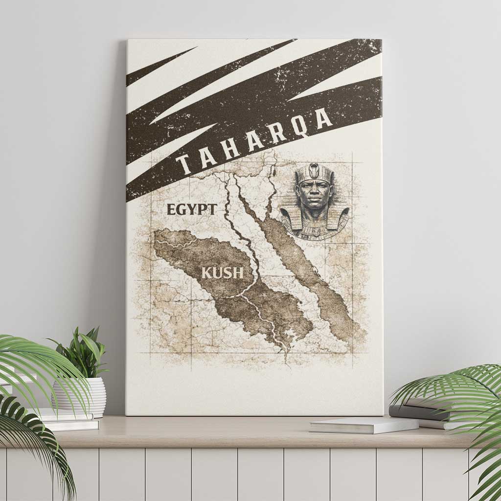 Taharqa Canvas Wall Art with Ancient Map Illustration, King of Two Lands Title and Kush Egypt Temple - African Pride