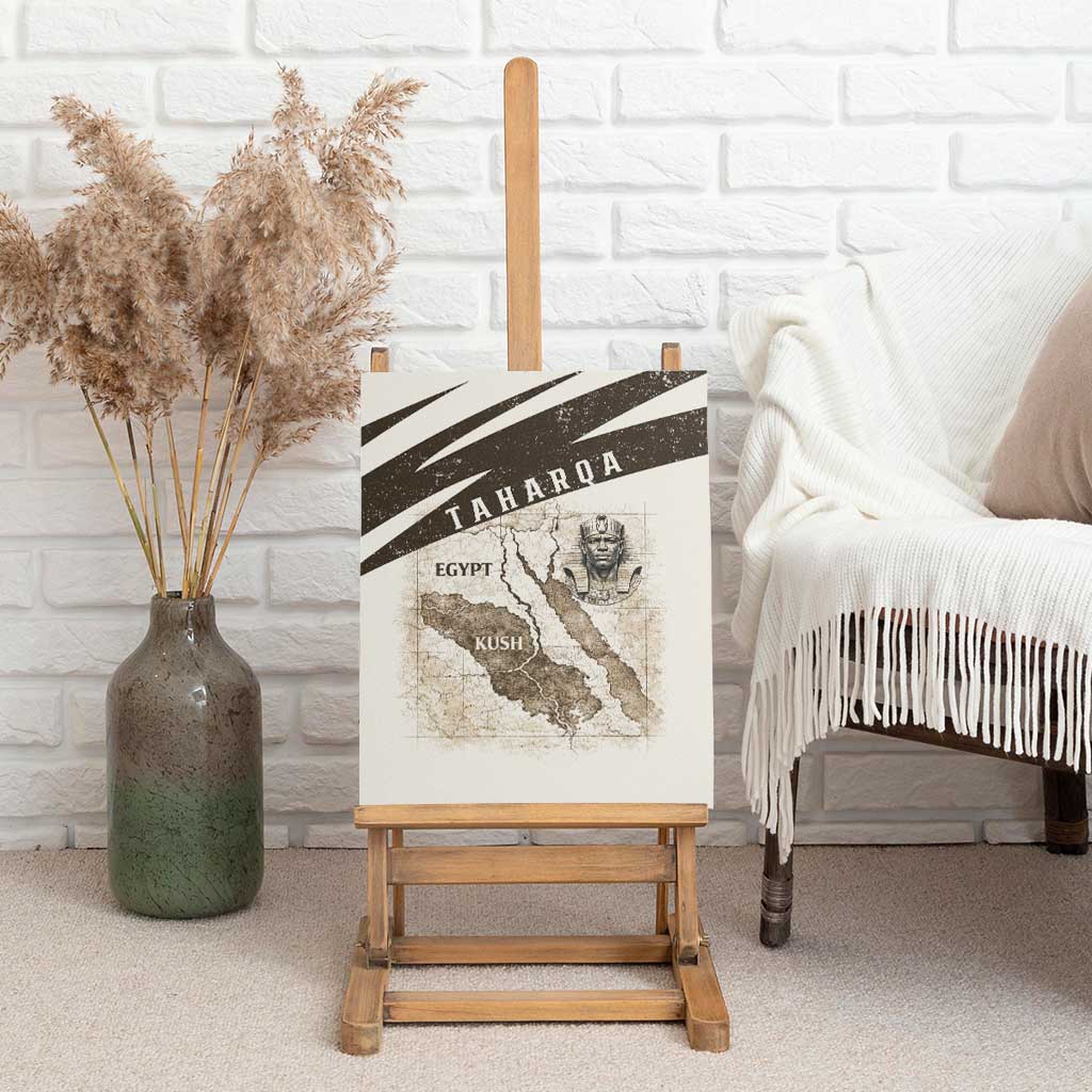 Taharqa Canvas Wall Art with Ancient Map Illustration, King of Two Lands Title and Kush Egypt Temple - African Pride