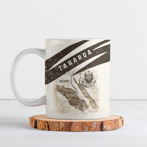 Taharqa Ceramic Mug with Ancient Map Illustration, King of Two Lands Title and Kush Egypt Temple - African Pride