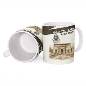 Taharqa Ceramic Mug with Ancient Map Illustration, King of Two Lands Title and Kush Egypt Temple - African Pride
