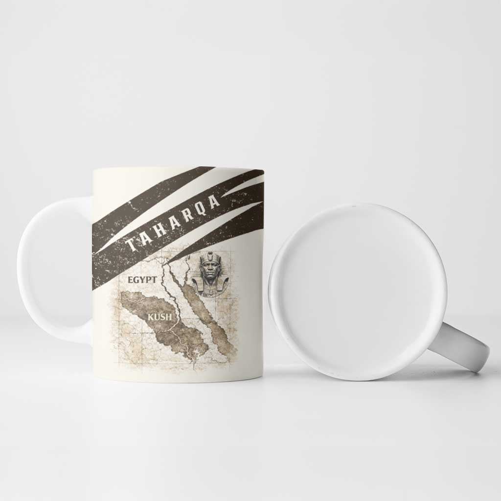Taharqa Ceramic Mug with Ancient Map Illustration, King of Two Lands Title and Kush Egypt Temple - African Pride