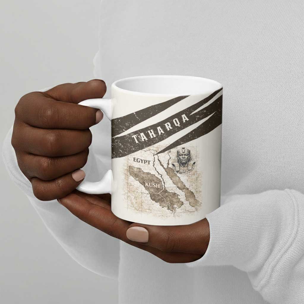 Taharqa Ceramic Mug with Ancient Map Illustration, King of Two Lands Title and Kush Egypt Temple - African Pride