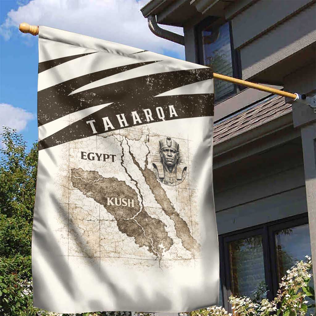 Taharqa Garden Flag with Ancient Map Illustration, King of Two Lands Title and Kush Egypt Temple - African Pride