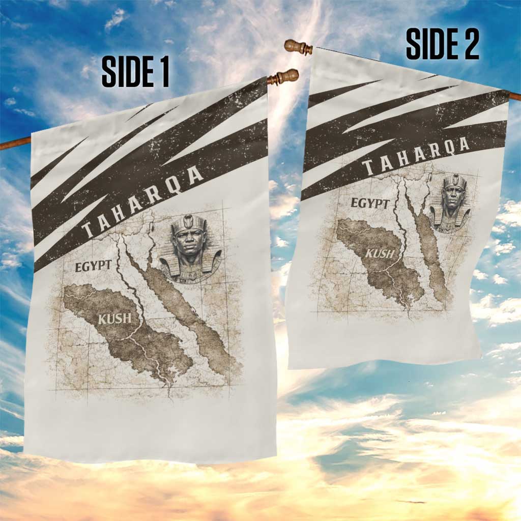 Taharqa Garden Flag with Ancient Map Illustration, King of Two Lands Title and Kush Egypt Temple - African Pride