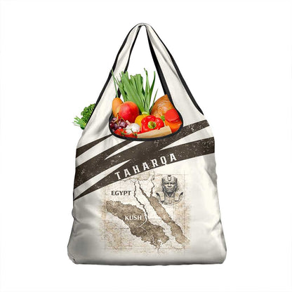 Taharqa Grocery Bag with Ancient Map Illustration, King of Two Lands Title and Kush Egypt Temple - African Pride