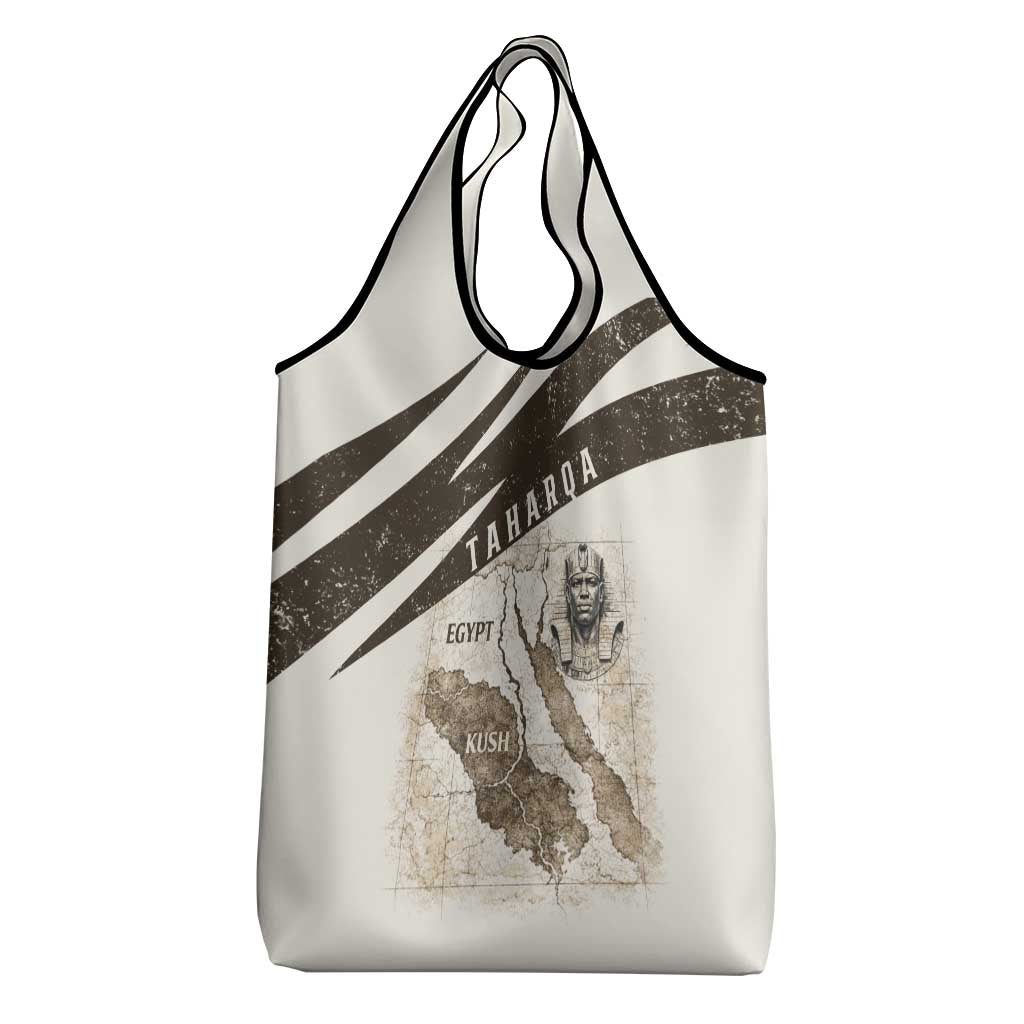 Taharqa Grocery Bag with Ancient Map Illustration, King of Two Lands Title and Kush Egypt Temple - African Pride