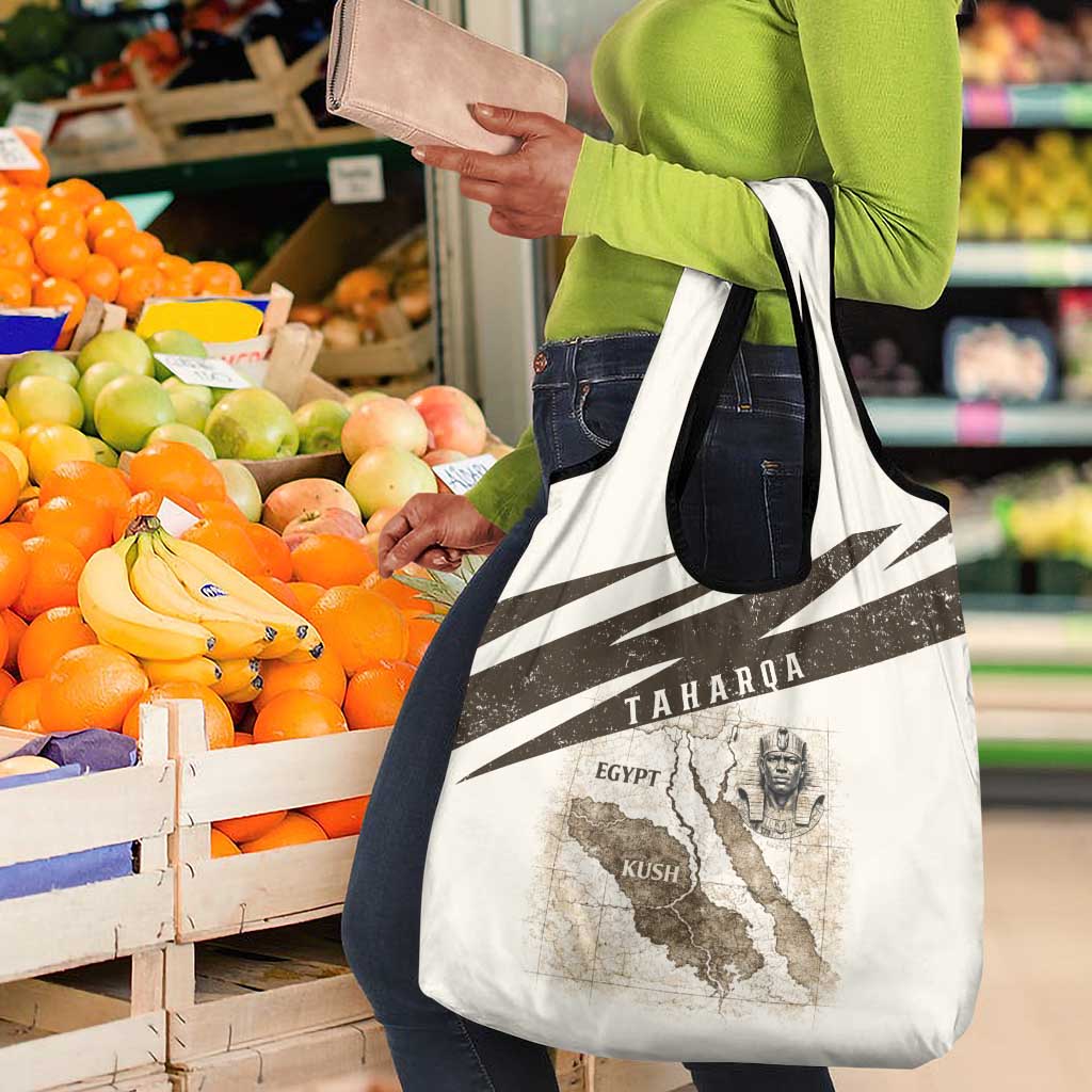 Taharqa Grocery Bag with Ancient Map Illustration, King of Two Lands Title and Kush Egypt Temple - African Pride