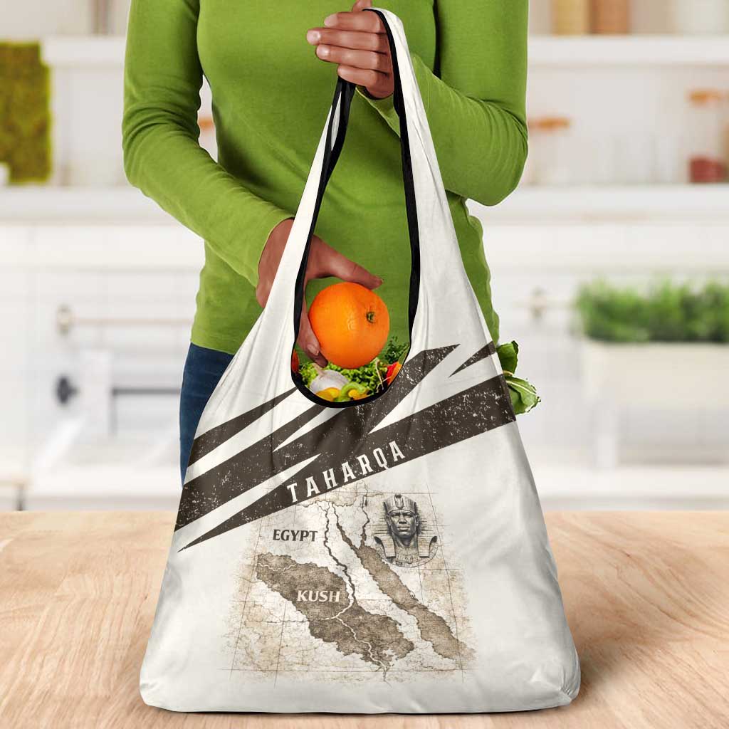 Taharqa Grocery Bag with Ancient Map Illustration, King of Two Lands Title and Kush Egypt Temple - African Pride