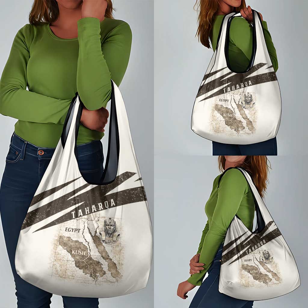 Taharqa Grocery Bag with Ancient Map Illustration, King of Two Lands Title and Kush Egypt Temple - African Pride