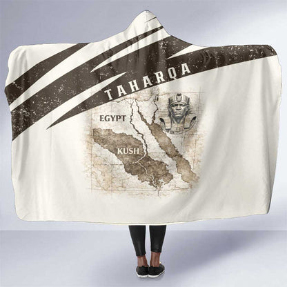 Taharqa Hooded Blanket with Ancient Map Illustration, King of Two Lands Title and Kush Egypt Temple - African Pride
