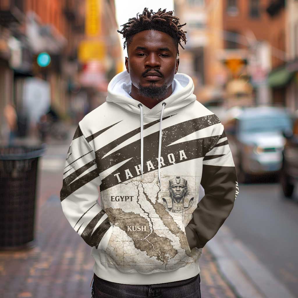 Taharqa Hoodie with Ancient Map Illustration, King of Two Lands Title and Kush Egypt Temple - African Pride