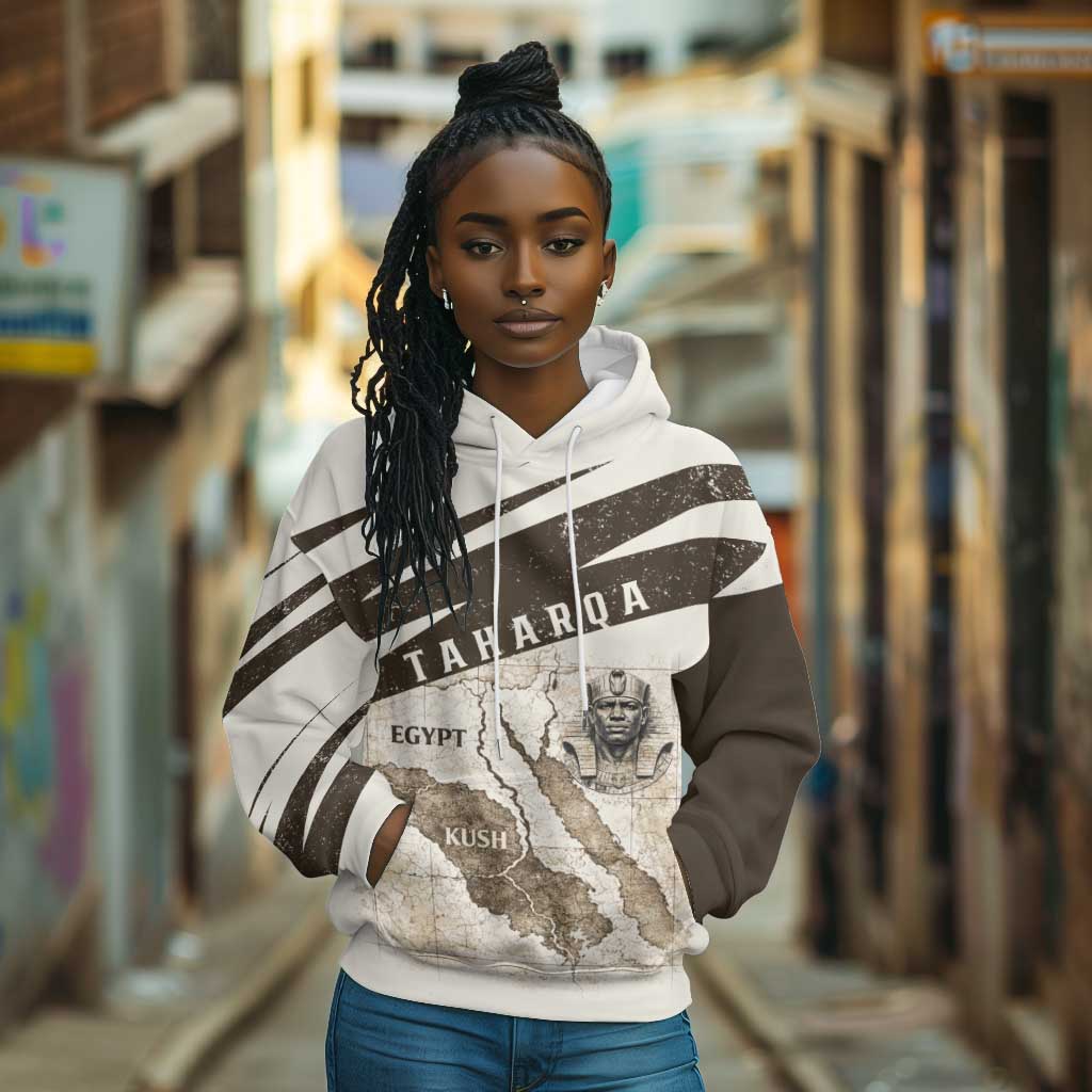 Taharqa Hoodie with Ancient Map Illustration, King of Two Lands Title and Kush Egypt Temple - African Pride