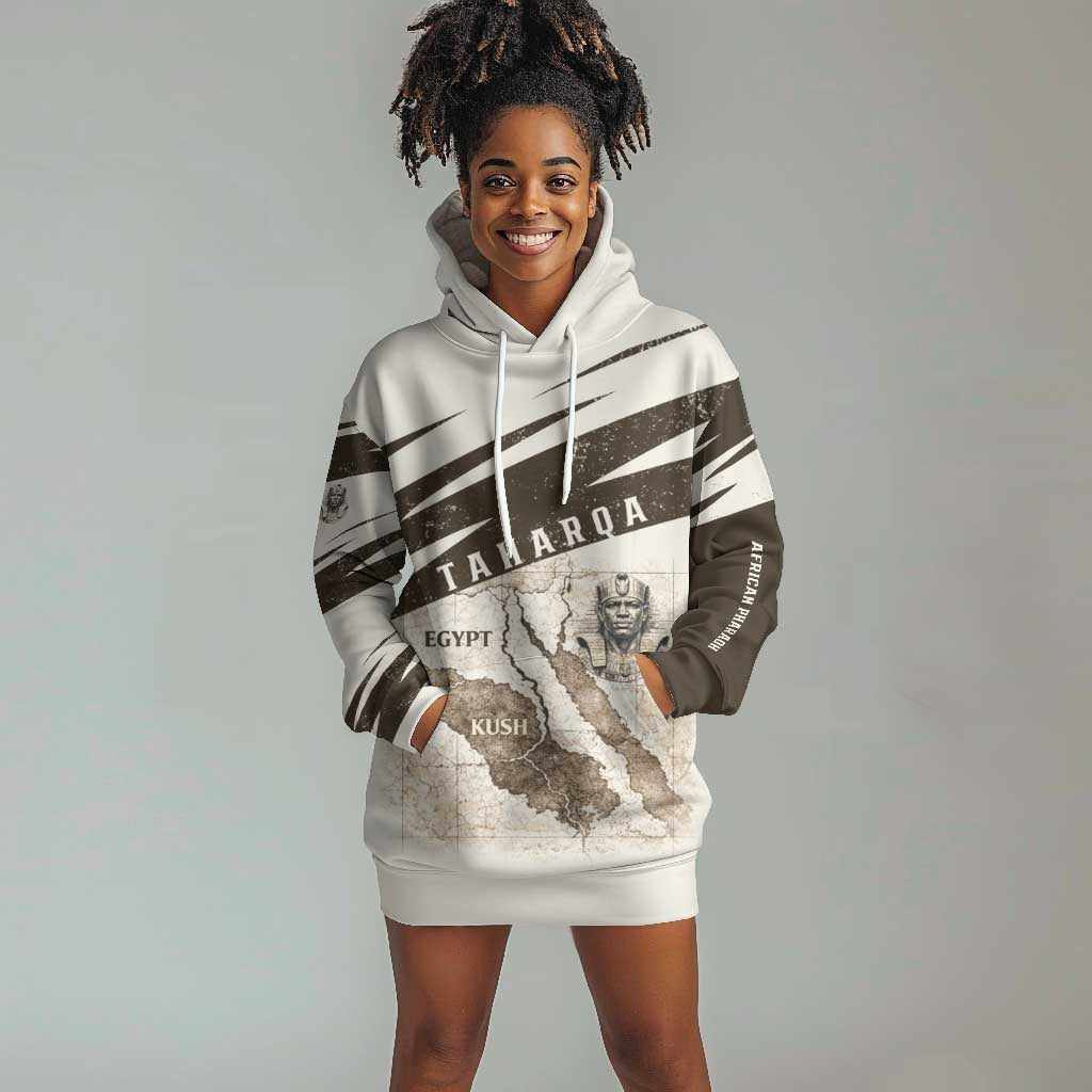 Taharqa Hoodie Dress with Ancient Map Illustration, King of Two Lands Title and Kush Egypt Temple - African Pride