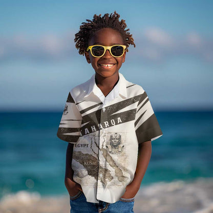 Taharqa Kid Hawaiian Shirt with Ancient Map Illustration, King of Two Lands Title and Kush Egypt Temple - African Pride