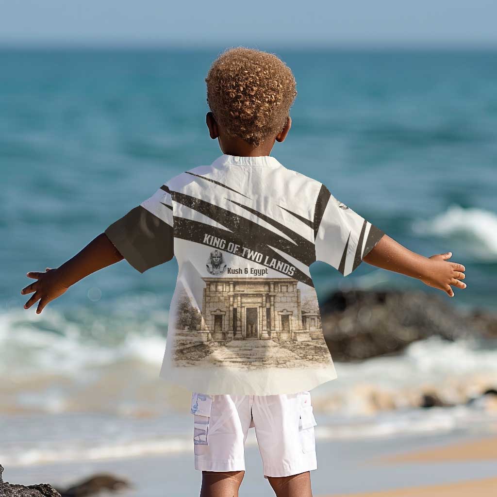 Taharqa Kid Hawaiian Shirt with Ancient Map Illustration, King of Two Lands Title and Kush Egypt Temple - African Pride