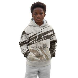 Taharqa Kid Hoodie with Ancient Map Illustration, King of Two Lands Title and Kush Egypt Temple - African Pride