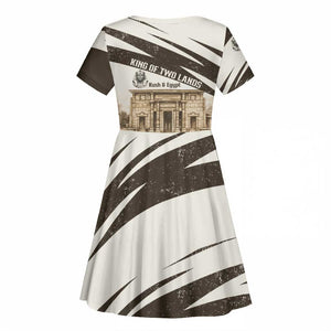 Taharqa Kid Short Sleeve Dress with Ancient Map Illustration, King of Two Lands Title and Kush Egypt Temple - African Pride