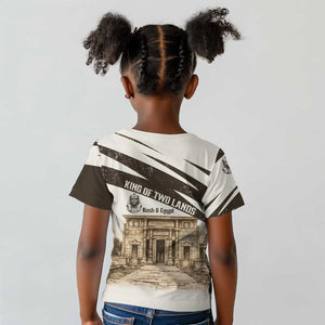 Taharqa Kid T shirt with Ancient Map Illustration, King of Two Lands Title and Kush Egypt Temple - African Pride