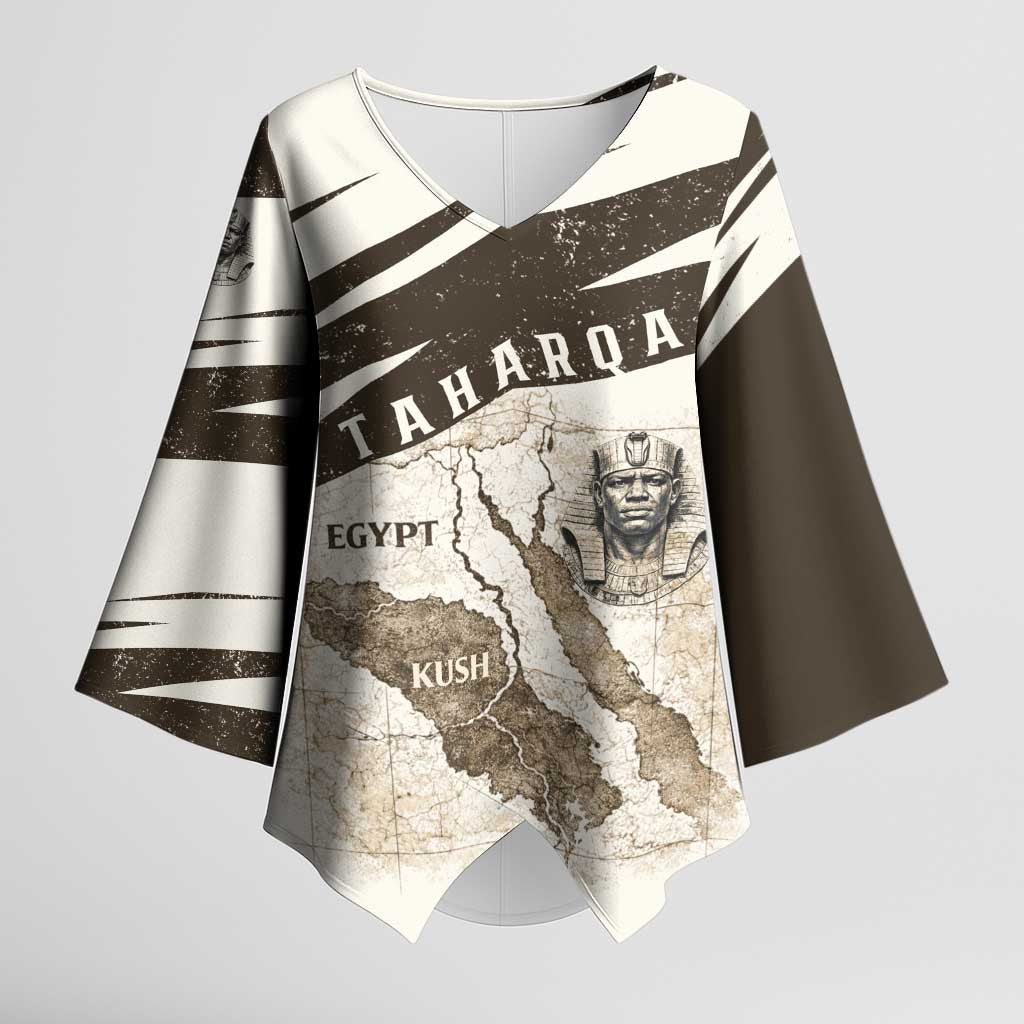 Taharqa Kimono Sleeve Blouse with Ancient Map Illustration, King of Two Lands Title and Kush Egypt Temple - African Pride